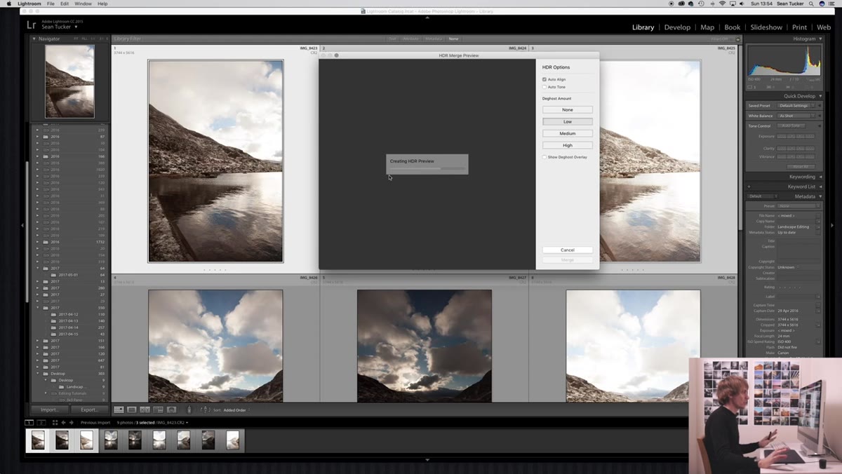 Final stitched panorama open in Lightroom Develop module