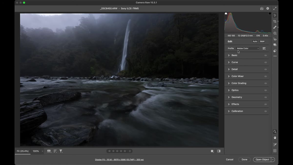 Color profile dropdown showing Landscape option selected