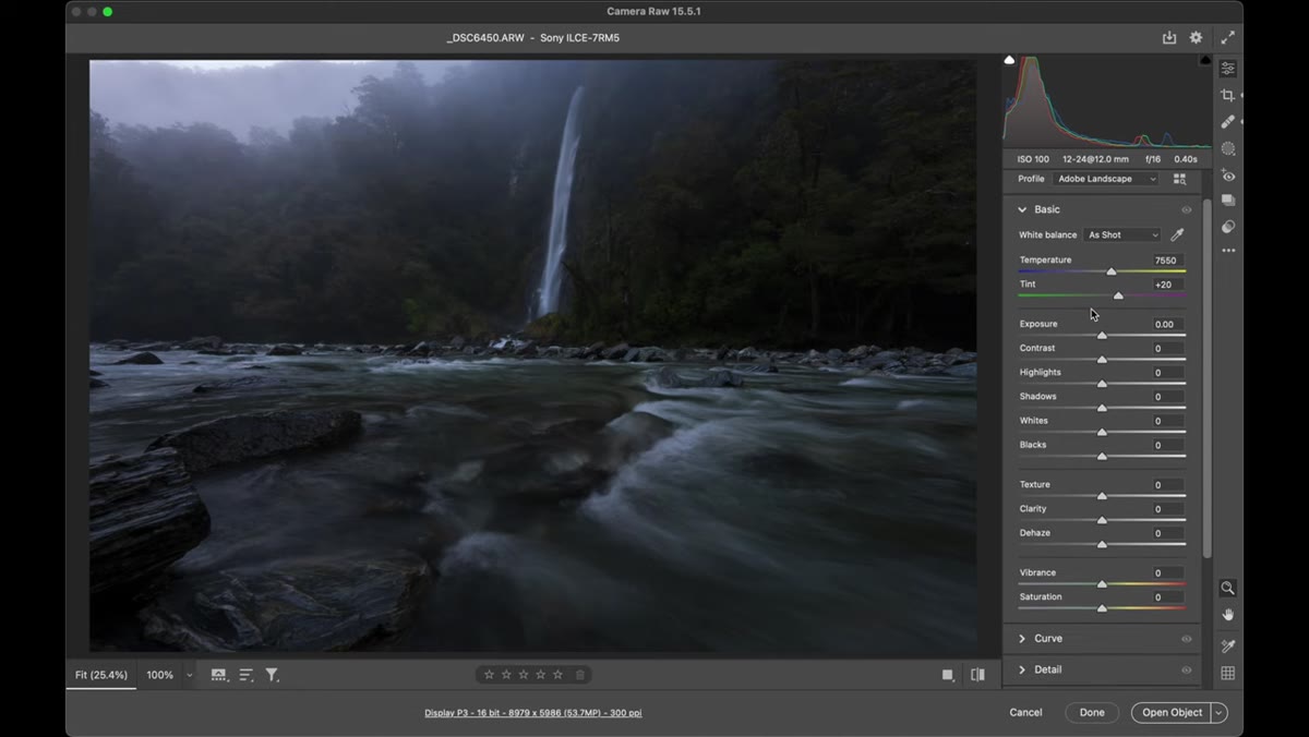 White balance sliders being pulled toward cooler temperature