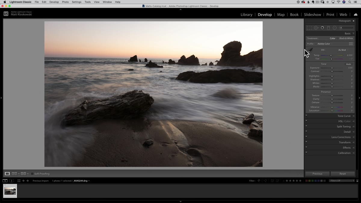 Matt opening the crop tool to fix a tilted horizon line