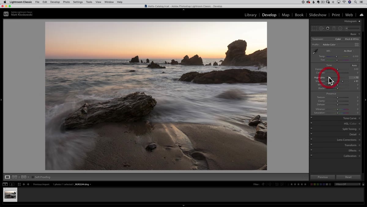 Exposure and highlights sliders being reduced in the Basic panel