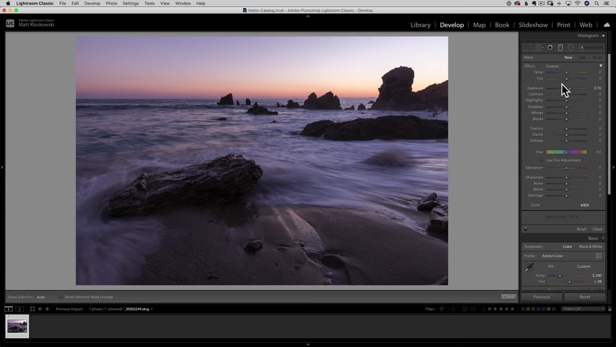 Graduated filter dragged down from top of frame at an angle