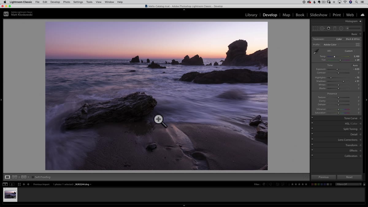 Selective adjustment being drawn over foreground rock area