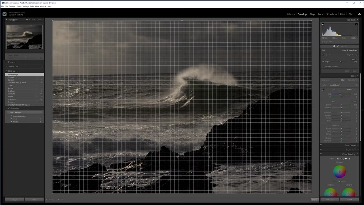 Crop and straighten tool applied to raw landscape file