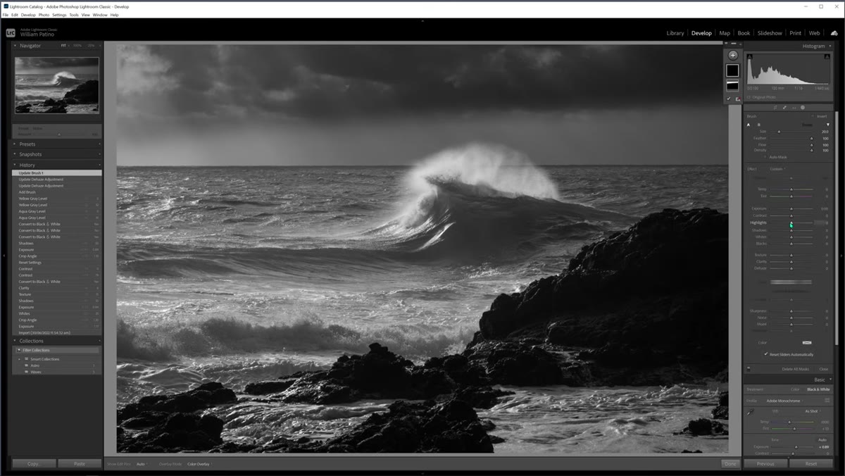 New adjustment brush stroke brightening highlights along the horizon