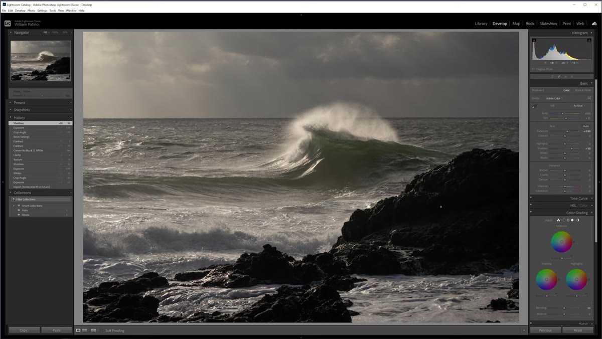 Shadows slider raised moderately to lift foreground rocks