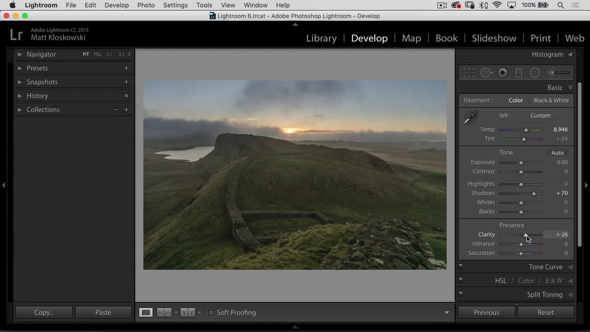 Clarity slider moved right, midtone contrast increasing