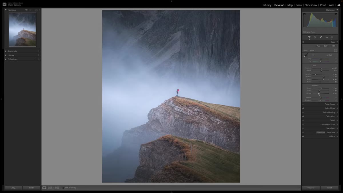 Effects panel showing vignette controls with feathering and midpoint sliders