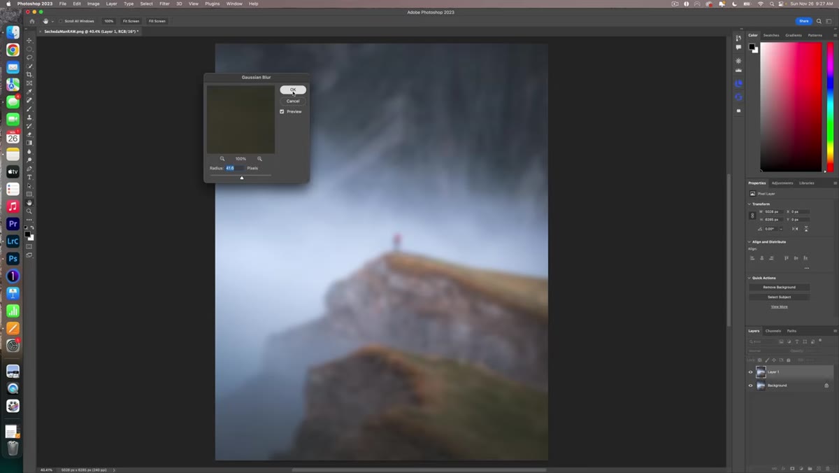 Before and after toggle view showing the complete edit versus the raw file