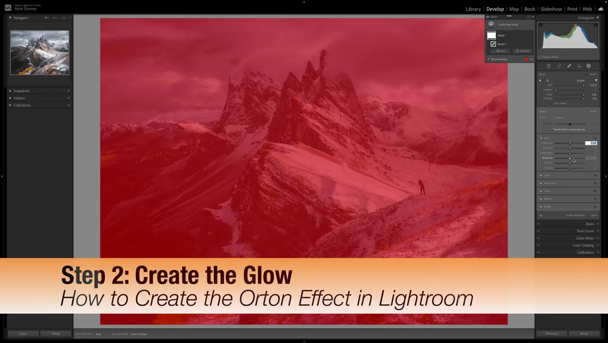 Tone panel showing exposure and highlights sliders adjusted