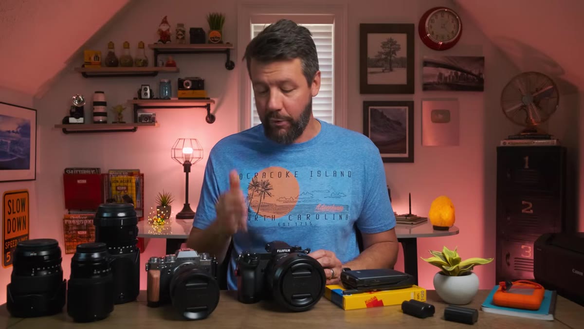 Camera display showing exposure settings in open landscape